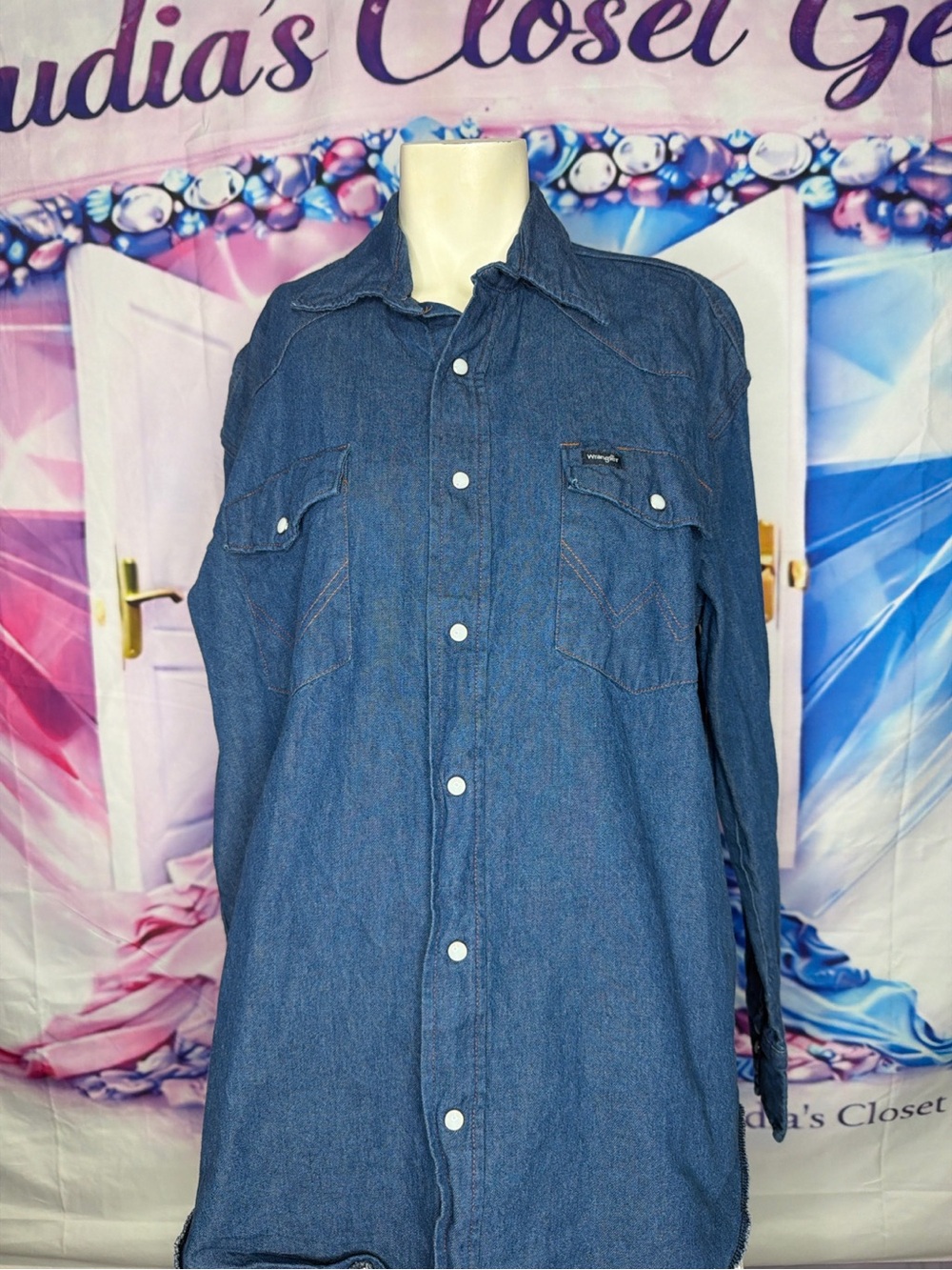 Wrangler Blue Denim Button-Up Western Shirt